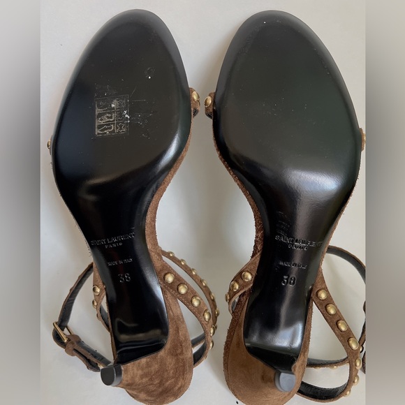 Saint Laurent Women's Kiki Studded Strap Mid-Heel Sandals - Picture 5 of 10
